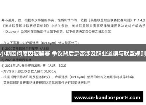 小斯因何原因被禁赛 争议背后是否涉及职业道德与联盟规则 小斯因何原因被禁赛 争议背后是否涉及职业道德与联盟规则